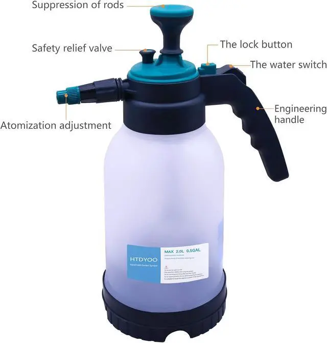 Alt view image 4 of 6 - HTDYOO 0.5 Gallon Garden Pump Sprayer, Hand Held Garden Sprayer | Water Spray | Adjustable Nozzle | Extra Extended Spray