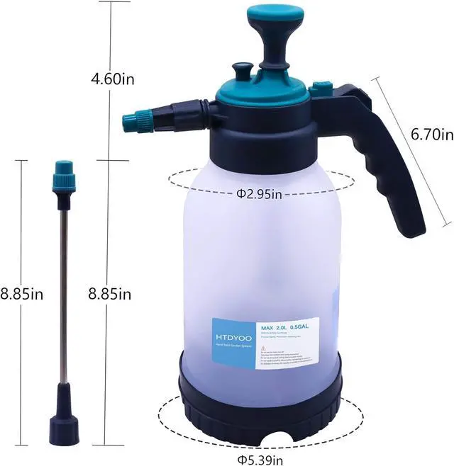 Alt view image 5 of 6 - HTDYOO 0.5 Gallon Garden Pump Sprayer, Hand Held Garden Sprayer | Water Spray | Adjustable Nozzle | Extra Extended Spray