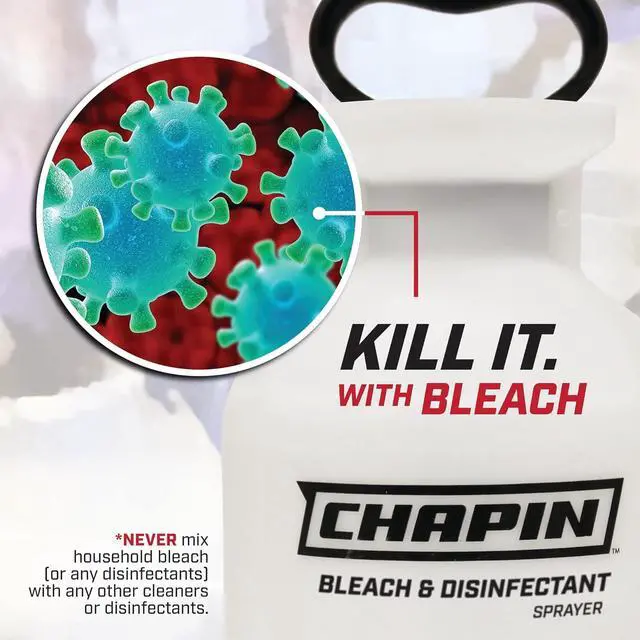 Alt view image 3 of 6 - Chapin 20074: Made in the USA Disinfectant Bleach Sprayer, 1-Gallon, Adjustable Cone Nozzle, Compatible with Bleach Solutions and Fungicides, Bonus Spray Shield, Translucent White