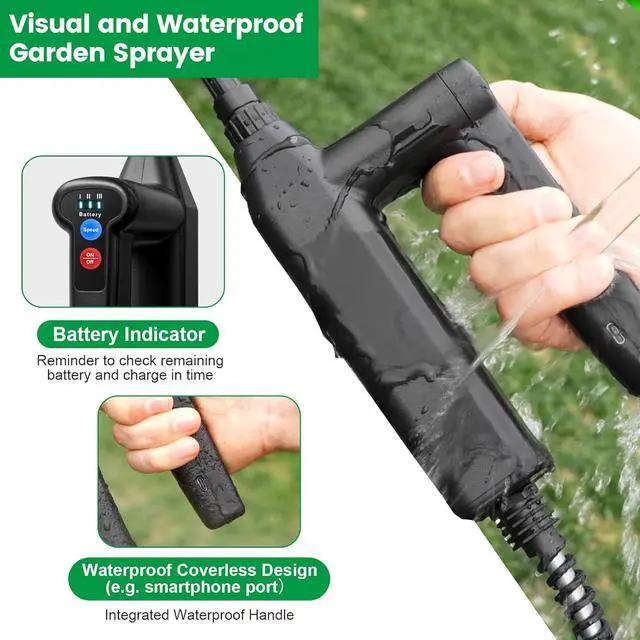 Alt view image 3 of 7 - Battery Powered Sprayer 1.35 Gallon, 2026 Electric Garden Sprayer with 3 Adjustable Speeds, 4 Mist Nozzles, Rechargeable Handle, Retractable Wand with Adjustable Shoulder Strap for Weed Lawn(Green)