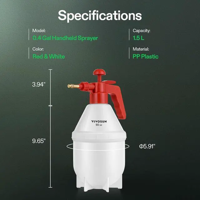 Alt view image 7 of 7 - VIVOSUN 50oz Pump Sprayer, Handheld Garden Water Sprayer Bottle with Adjustable Brass Nozzle, for Spraying Plants, Flowers, Weeds and Cleaning, Red