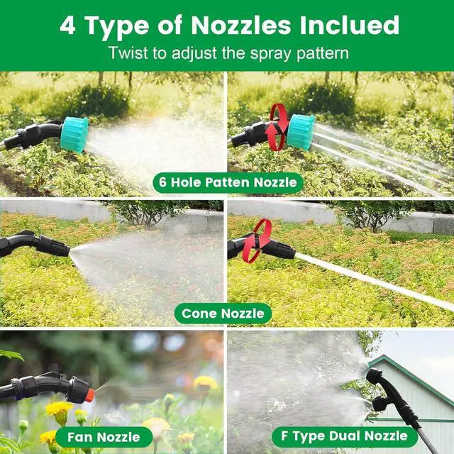 Alt view image 5 of 7 - Battery Powered Sprayer 1.35 Gallon, 2026 Electric Garden Sprayer with 3 Adjustable Speeds, 4 Mist Nozzles, Rechargeable Handle, Retractable Wand with Adjustable Shoulder Strap for Weed Lawn(Green)