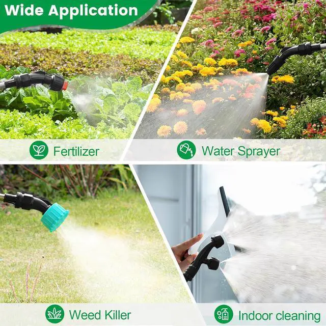 Alt view image 7 of 7 - Battery Powered Sprayer 1.35 Gallon, 2026 Electric Garden Sprayer with 3 Adjustable Speeds, 4 Mist Nozzles, Rechargeable Handle, Retractable Wand with Adjustable Shoulder Strap for Weed Lawn(Green)