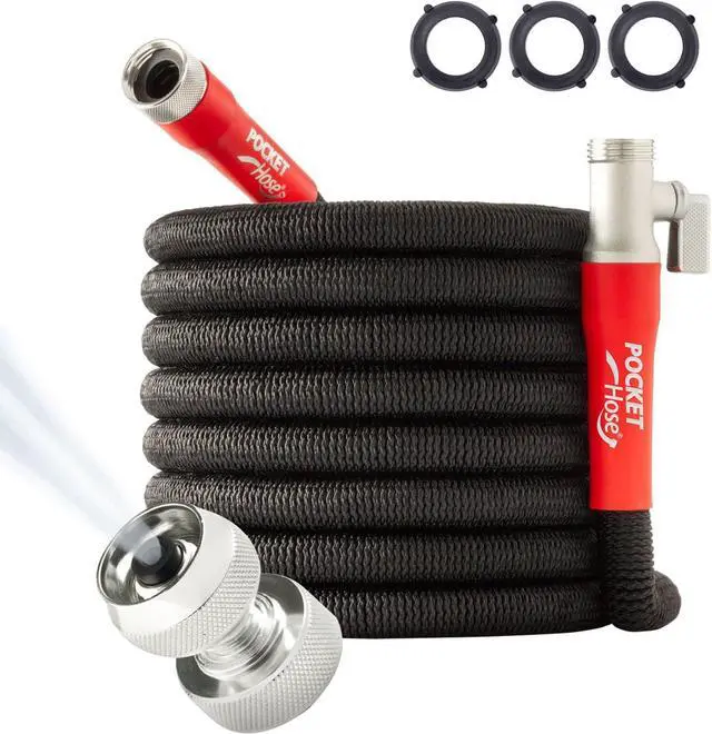 Main image of Pocket Hose 75 FT Silver Bullet 2.0 Expandable Garden Hose w/Turbo Shot Nozzle, AS SEEN ON TV, Lead-Free, Solid Aluminum Connectors, Easy On/Off Valve, Kink-Free, Leak-Proof