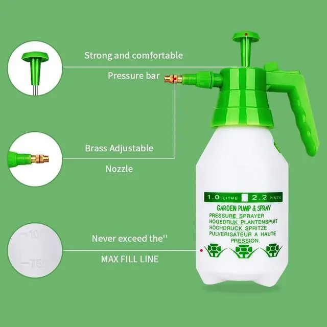 Alt view image 3 of 7 - Garden Pump Sprayer,68oz/34oz Hand-held Pressure Sprayer Bottle for Lawn with Safety Value&Adjustable Nozzle, for Watering,Spraying Weeds,Home Cleaning and Car Washing,0.5 Gallon