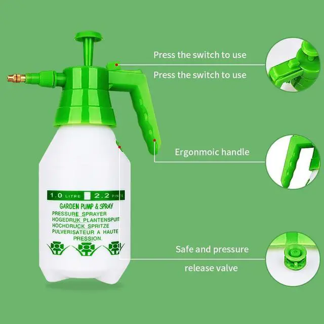 Alt view image 4 of 7 - Garden Pump Sprayer,68oz/34oz Hand-held Pressure Sprayer Bottle for Lawn with Safety Value&Adjustable Nozzle, for Watering,Spraying Weeds,Home Cleaning and Car Washing,0.5 Gallon