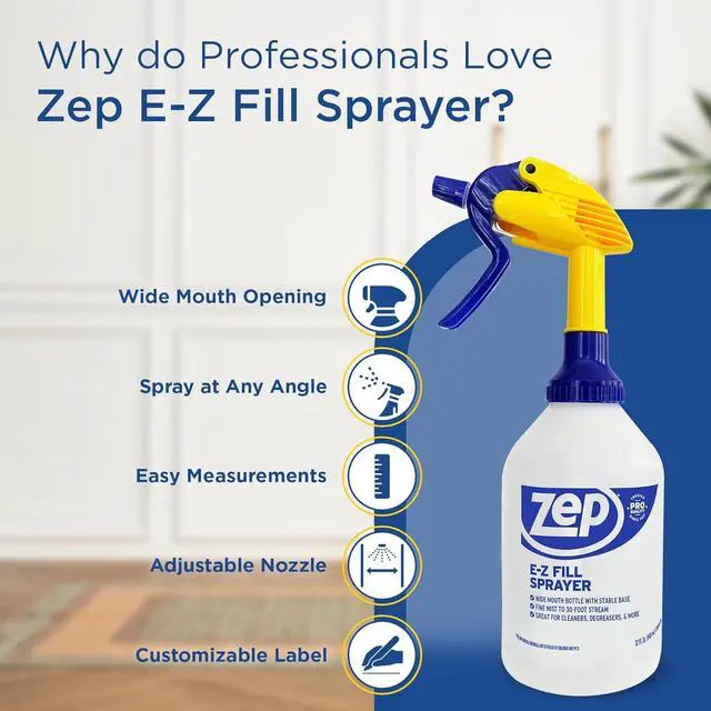 Alt view image 5 of 7 - Zep E-Z Fill Professional Sprayer - 32 oz (Case of 8) - U43008 - Wide Mouth Spray Bottle for Easy Pouring, High Output, Great for Cleaners, Degreasers and More