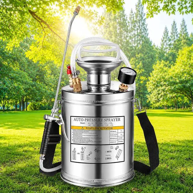 Main image of 1.5Gal Stainless Steel Pump Up Sprayer Reinforced Hose, Hand Pump Sprayer with Pressure Gauge&Safety Valve, Adjustable Nozzle Suitable for Gardening (1.5 Gallon)
