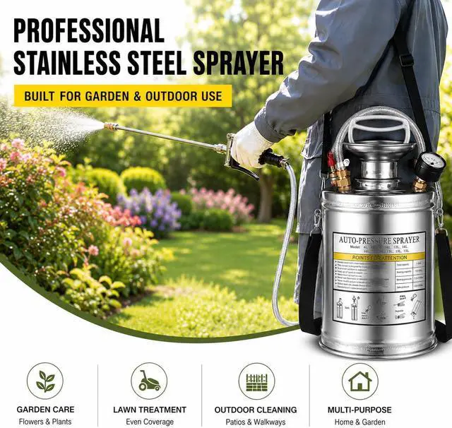 Alt view image 6 of 7 - 1.5Gal Stainless Steel Pump Up Sprayer Reinforced Hose, Hand Pump Sprayer with Pressure Gauge&Safety Valve, Adjustable Nozzle Suitable for Gardening (1.5 Gallon)