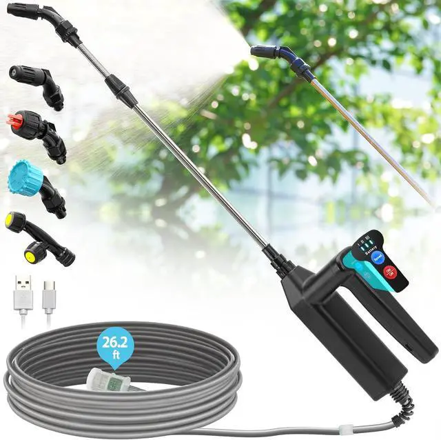 Main image of Battery Powered Sprayer Wand, 32 Inch Garden Sprayer Telescopic Wand with 3 Adjustable Speeds, Battery Indicator, 26.2 FT Hose, 7.4V Rechargeable Water Sprayer Wand with 4 Adjustable Nozzles & Filter