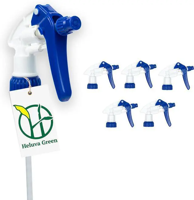 Main image of Heluva Green Spray Bottle Nozzle Replacement, Bottle Tops Only - Sprayer Nozzle Triggers for Heavy Duty, Commercial, Home Cleaning Solutions - Fits 8,16,24,32 oz Plastic & Glass Bottles, Blue 6 pack
