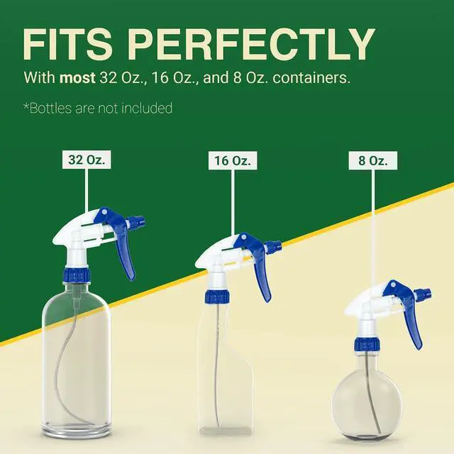 Alt view image 6 of 6 - Heluva Green Spray Bottle Nozzle Replacement, Bottle Tops Only - Sprayer Nozzle Triggers for Heavy Duty, Commercial, Home Cleaning Solutions - Fits 8,16,24,32 oz Plastic & Glass Bottles, Blue 6 pack