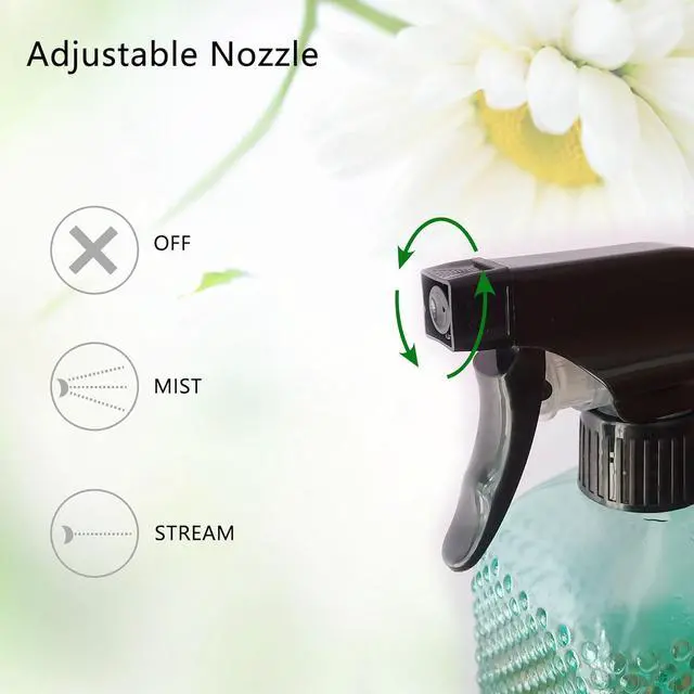 Alt view image 2 of 6 - Plant Mister Glass Spray Bottle - 3 Pack 13oz Reusable Green with Adjustable Nozzle for Indoor Plants, Gardening, Cleaning, Hair Care & Household Use