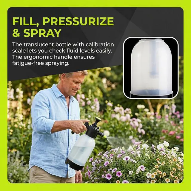 Alt view image 5 of 7 - 2 Pack 0.5 Gallon Hand held Garden Sprayer Pump Pressure Water Sprayers, Multi-Purpose Hand Sprayer for Lawn, Garden, Safety Valve Adjustable Nozzle