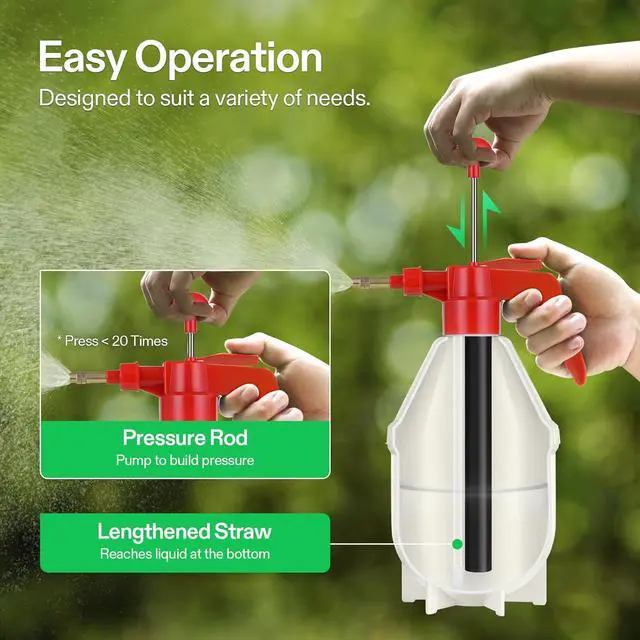 Alt view image 3 of 7 - VIVOSUN 50oz Pump Sprayer, Handheld Garden Water Sprayer Bottle with Adjustable Brass Nozzle, for Spraying Plants, Flowers, Weeds and Cleaning, Red