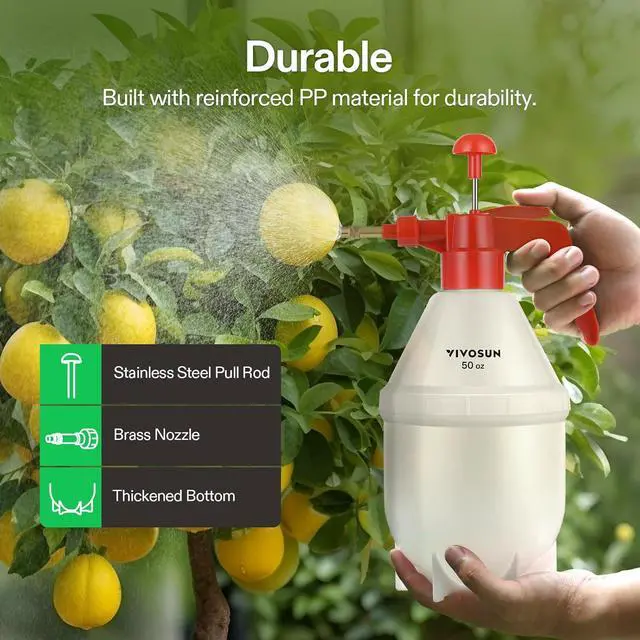 Alt view image 4 of 7 - VIVOSUN 50oz Pump Sprayer, Handheld Garden Water Sprayer Bottle with Adjustable Brass Nozzle, for Spraying Plants, Flowers, Weeds and Cleaning, Red