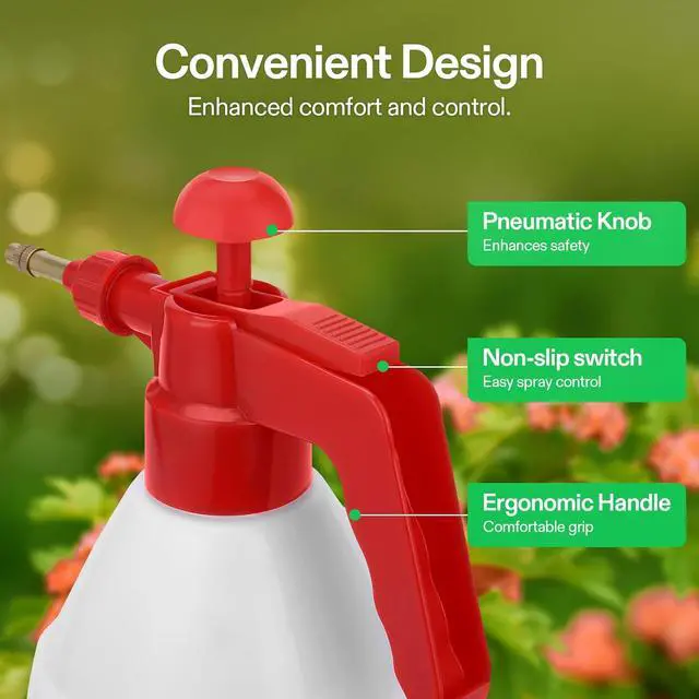 Alt view image 6 of 7 - VIVOSUN 50oz Pump Sprayer, Handheld Garden Water Sprayer Bottle with Adjustable Brass Nozzle, for Spraying Plants, Flowers, Weeds and Cleaning, Red