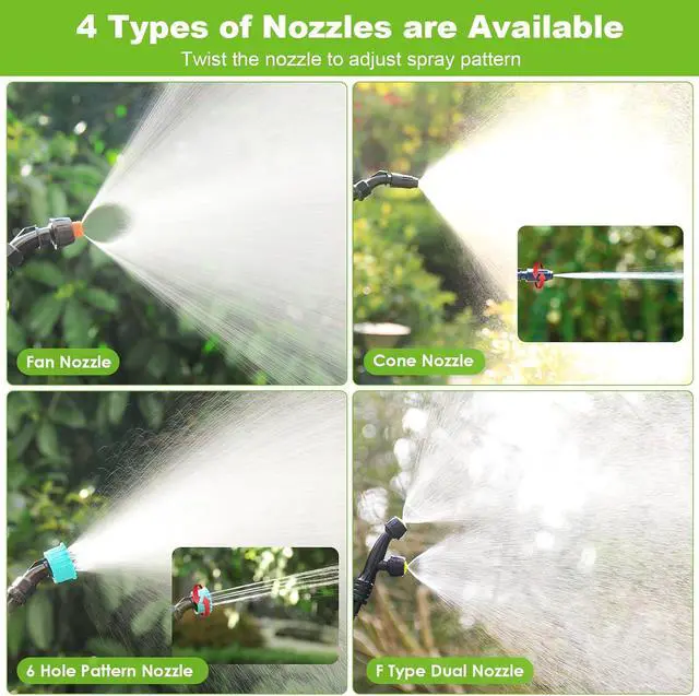 Alt view image 6 of 7 - Battery Powered Sprayer Wand, 32 Inch Garden Sprayer Telescopic Wand with 3 Adjustable Speeds, Battery Indicator, 26.2 FT Hose, 7.4V Rechargeable Water Sprayer Wand with 4 Adjustable Nozzles & Filter