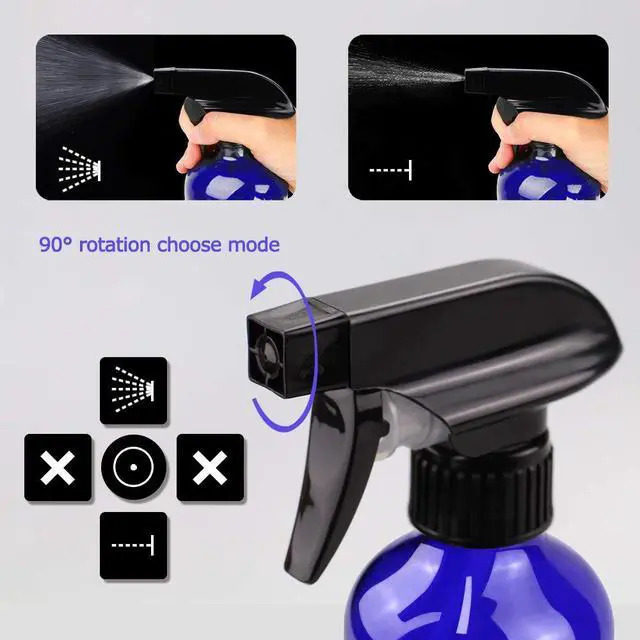 Alt view image 2 of 7 - Worldgsb Glass Spray Bottles, 16oz*2+4oz*2+2oz*4 Refillable Containers, Empty Boston Round Bottles with Adjustable Nozzle for Cleaning, Gardening, Aromatherapy, Pets, Plant, Hair - Blue