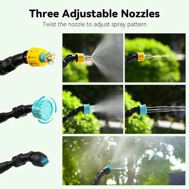 Alt view image 4 of 7 - TOOVEM Electric Garden Sprayer, Portable Battery Powered Watering Wand, Rechargeable Plant Spray Mister with Telescopic Wand, 3 Adjustable Nozzles and 10ft Water Hose for Yard Lawn Weeds Plants