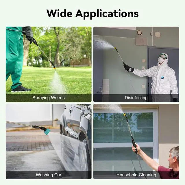 Alt view image 7 of 7 - TOOVEM Electric Garden Sprayer, Portable Battery Powered Watering Wand, Rechargeable Plant Spray Mister with Telescopic Wand, 3 Adjustable Nozzles and 10ft Water Hose for Yard Lawn Weeds Plants