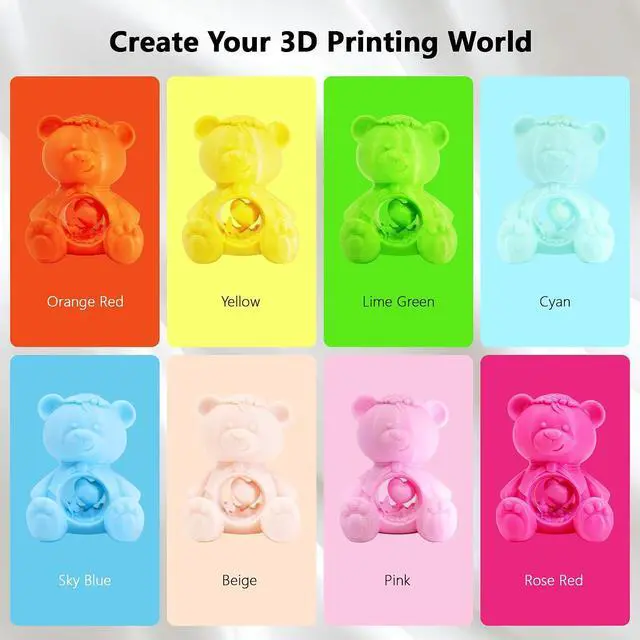 Alt view image 2 of 7 - 1.75mm 3D Printer PLA Filament 8 Colors Bundle: Pink, Yellow, Orange, Lime Green, Sky Blue, Cyan, Beige, Rose Red, 8 Spools Packed, Each 250g, Total 2Kg 3D Printing Material, 250g x 8 Spools