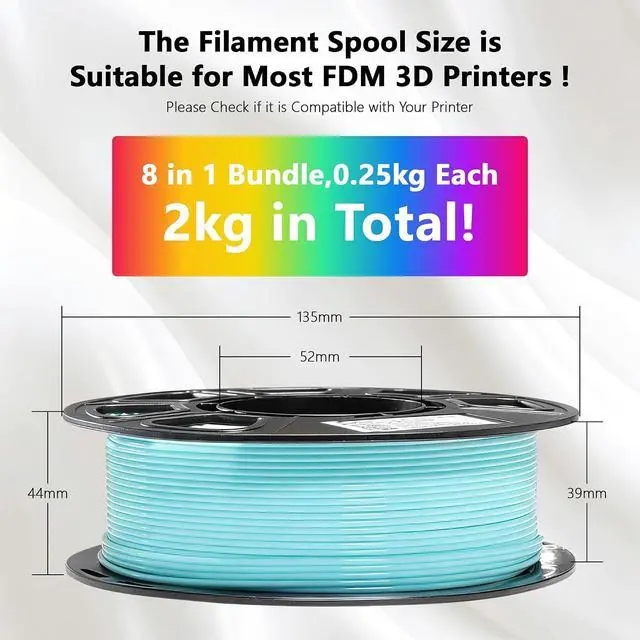 Alt view image 3 of 7 - 1.75mm 3D Printer PLA Filament 8 Colors Bundle: Pink, Yellow, Orange, Lime Green, Sky Blue, Cyan, Beige, Rose Red, 8 Spools Packed, Each 250g, Total 2Kg 3D Printing Material, 250g x 8 Spools