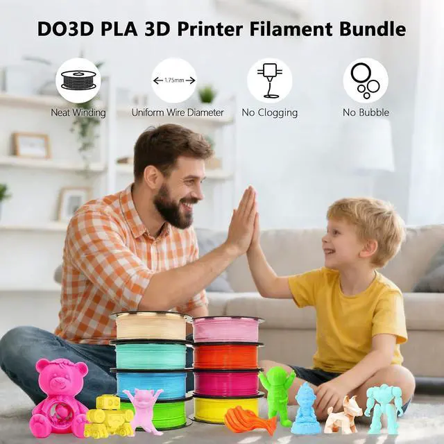 Alt view image 6 of 7 - 1.75mm 3D Printer PLA Filament 8 Colors Bundle: Pink, Yellow, Orange, Lime Green, Sky Blue, Cyan, Beige, Rose Red, 8 Spools Packed, Each 250g, Total 2Kg 3D Printing Material, 250g x 8 Spools