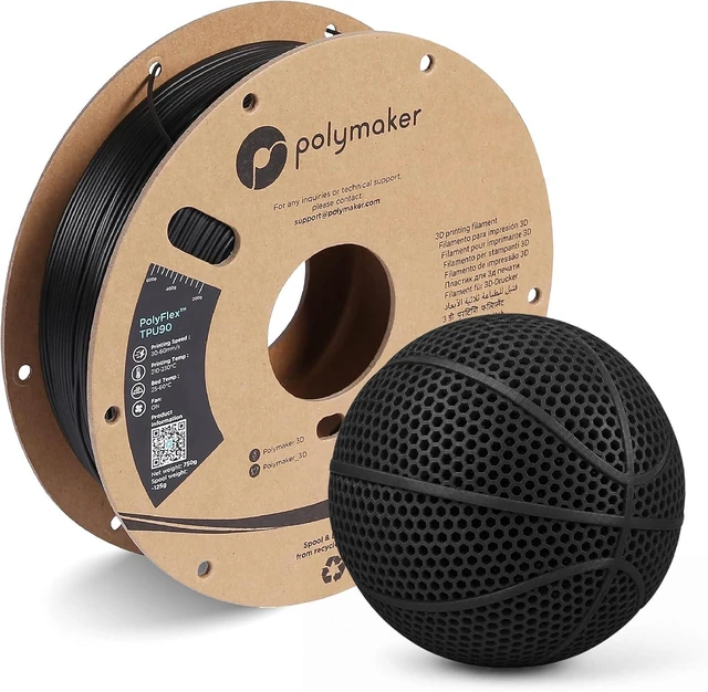 Main image of Polymaker TPU Filament 1.75mm Black, 0.75kg Shore 90A Flexible 3D Printer Filament 1.75mm - PolyFlex TPU90 3D Printing TPU Filament 0.75kg Black Soft Flexible Filament