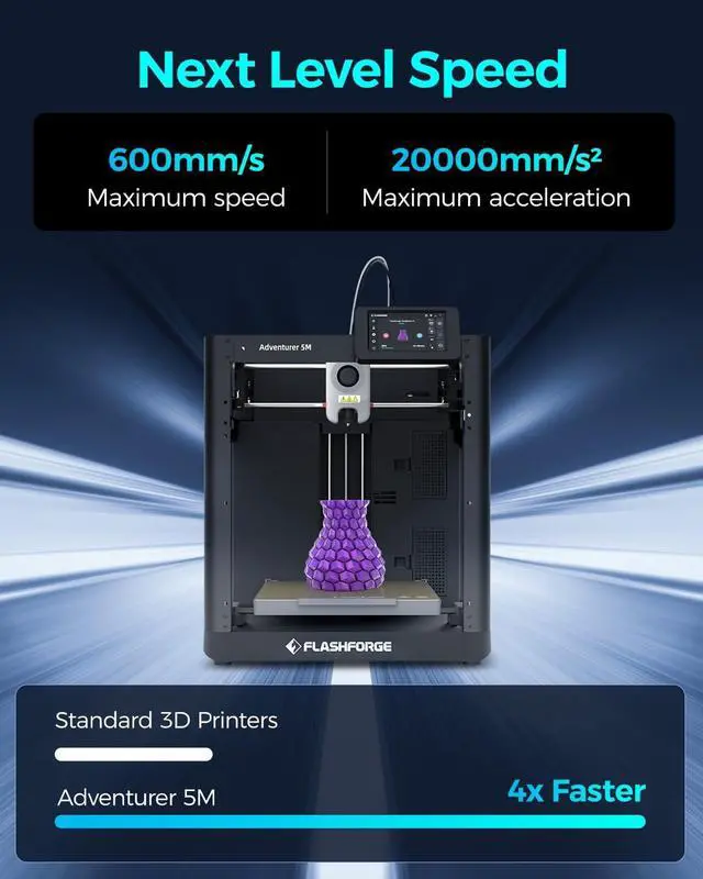 Alt view image 3 of 7 - FLASHFORGE Adventurer 5M 3D Printer High Speed Max 600mm/s with Auto Leveling, 3-Second Nozzle Change, 220×220×220mm Printing, 280°C Direct Drive for Kids/Beginners/Home