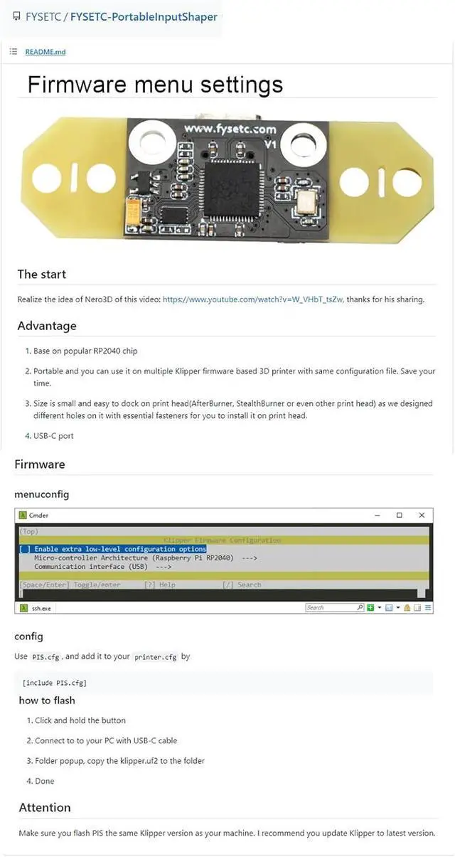 Alt view image 3 of 7 - FYSETC 3D Printer Voron2.4 Portable Input Shaper - Ender 3 S1 Pro Spritte Extruder Accelerometer: Upgraded Hotend Part with RP2040 Chip Support Klipper Fit Voron0.1 Triden CR-10 Smart Pro Hot End