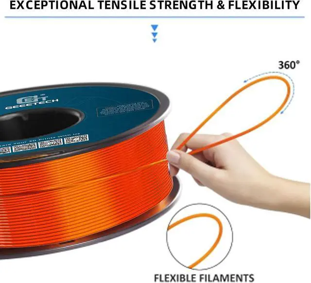 Alt view image 2 of 7 - Geeetech TPU Filament 1.75mm, Shore 95A Flexible 3D Printer Filament with High Elasticity, 1KG (2.2lbs) Spool, Dimensional Accuracy ±0.03mm, Fits Most FDM Printersl, Clear Orange