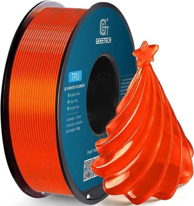 Main image of Geeetech TPU Filament 1.75mm, Shore 95A Flexible 3D Printer Filament with High Elasticity, 1KG (2.2lbs) Spool, Dimensional Accuracy ±0.03mm, Fits Most FDM Printersl, Clear Orange