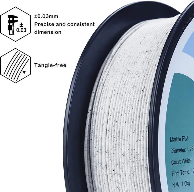 Alt view image 3 of 7 - ZIRO PLA Marble Filament 1.75mm, Nature Rock-Like 3D Printing Material, Fit for Most FDM 3D Printers, 2.2lbs Spool, Marble