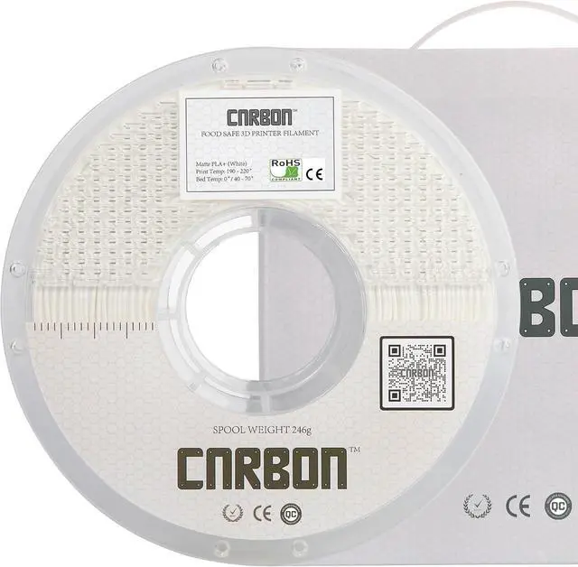 Main image of Certified Food Grade Matte Pastel PLA+ 3D Printer Filament - CARBON by Comfy Materials - Lab Tested FDA Compliant Food Safe, 1.75mm, 1kg, Accuracy: +/- 0.02 (White)