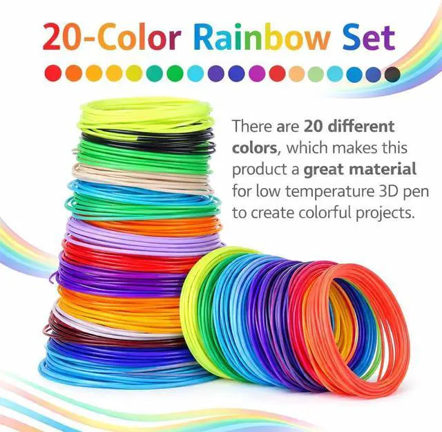 Main image of 20 Colors 3D Pen Filament Refills for Low Temperature 3 D Pen PCL Filament Refills 16.4 Feet for Each Color 3 Dimensional Printing Pen Filament Refills 1.75mm