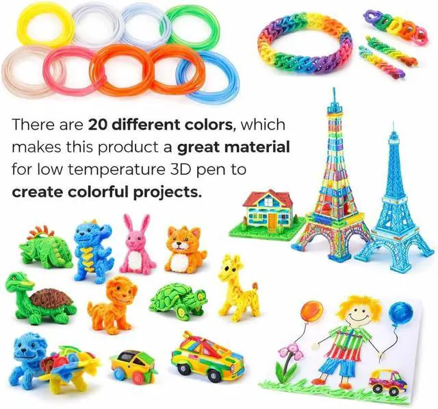 Alt view image 3 of 7 - 20 Colors 3D Pen Filament Refills for Low Temperature 3 D Pen PCL Filament Refills 16.4 Feet for Each Color 3 Dimensional Printing Pen Filament Refills 1.75mm