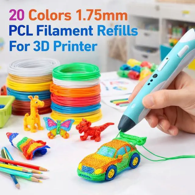 Alt view image 5 of 7 - 20 Colors 3D Pen Filament Refills for Low Temperature 3 D Pen PCL Filament Refills 16.4 Feet for Each Color 3 Dimensional Printing Pen Filament Refills 1.75mm