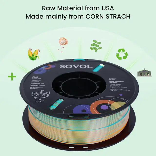 Alt view image 4 of 6 - Sovol Dual Color PLA Filament 1.75mm, Silk PLA 3D Printing Material, Dual Color Filament Orange + Light Blue 2 in 1 Coextrusion PLA Filament +/-0.03mm, 1kg/2.2lbs