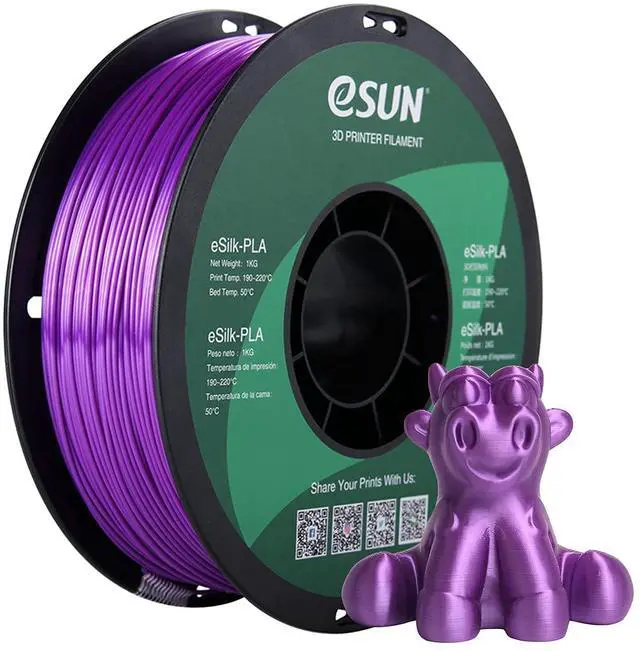 Main image of eSUN Silk PLA 3D Printer Filament, Dimensional Accuracy +/- 0.03 mm, 1 kg Spool, 1.75 mm, Purple