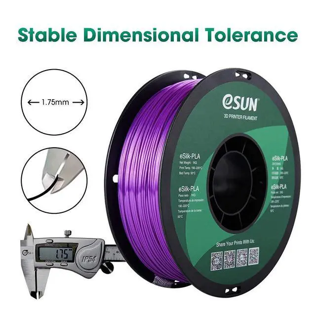 Alt view image 3 of 7 - eSUN Silk PLA 3D Printer Filament, Dimensional Accuracy +/- 0.03 mm, 1 kg Spool, 1.75 mm, Purple