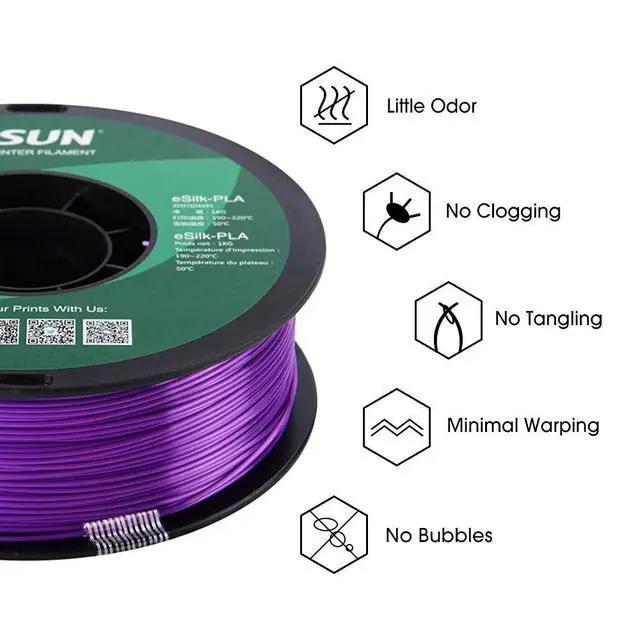 Alt view image 4 of 7 - eSUN Silk PLA 3D Printer Filament, Dimensional Accuracy +/- 0.03 mm, 1 kg Spool, 1.75 mm, Purple