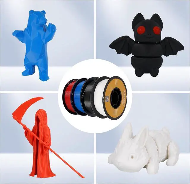 Alt view image 2 of 7 - Kingroon PLA 3D Printer Filament, Dimensional Accuracy +/- 0.02 mm, 1 kg Spool(2.2lbs), 1.75 mm4kG Black+White+Red+Blue