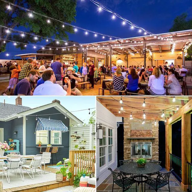 Alt view image 7 of 7 - Lakumu 2-Pack 96FT Outdoor String Lights with Waterproof Shatterproof Dimmable 5000K Daylight White E12 Filament S14 LED Bulbs for Backyard Hanging Lights Linkable Patio Light for Deck Bistro Pergola