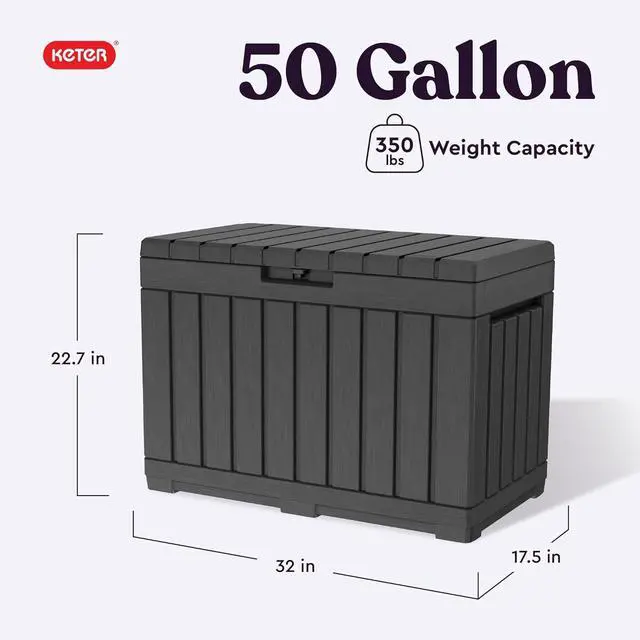 Alt view image 2 of 7 - Keter Kentwood 50 Gallon Resin Deck Box-Organization and Storage for Patio Cushions, Throw Pillows and Garden Tools, Dark Grey