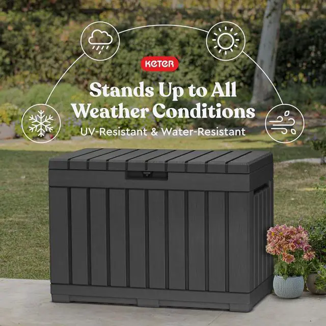 Alt view image 5 of 7 - Keter Kentwood 50 Gallon Resin Deck Box-Organization and Storage for Patio Cushions, Throw Pillows and Garden Tools, Dark Grey