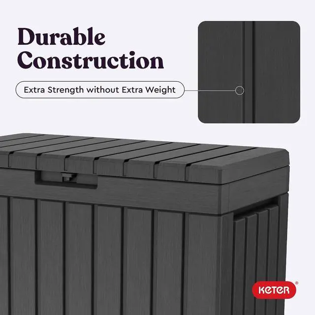 Alt view image 6 of 7 - Keter Kentwood 50 Gallon Resin Deck Box-Organization and Storage for Patio Cushions, Throw Pillows and Garden Tools, Dark Grey