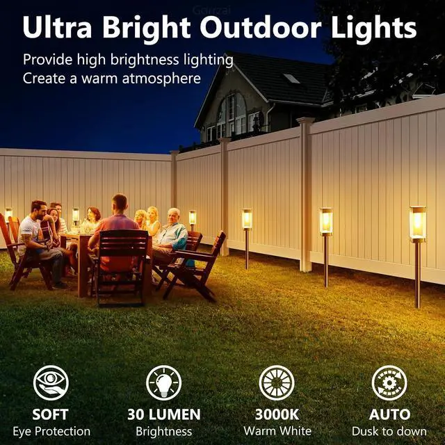 Alt view image 3 of 7 - Bright Solar Pathway Lights Outdoor 8 Pack Solar Lights Outdoor LED Waterproof with 3000K Tungsten Filament Bulb Landscape Lighting for Yard, Driveway, Garden, Walkway, Lawn, Path