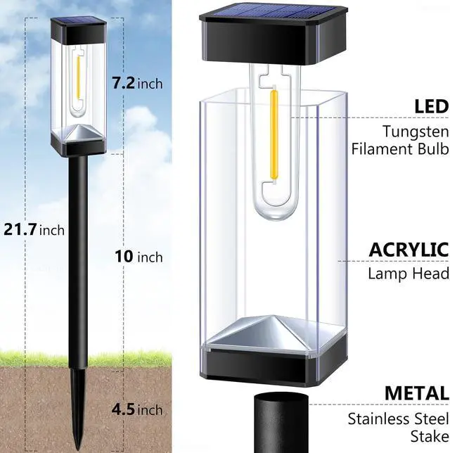 Alt view image 6 of 7 - Bright Solar Pathway Lights Outdoor 8 Pack Solar Lights Outdoor LED Waterproof with 3000K Tungsten Filament Bulb Landscape Lighting for Yard, Driveway, Garden, Walkway, Lawn, Path