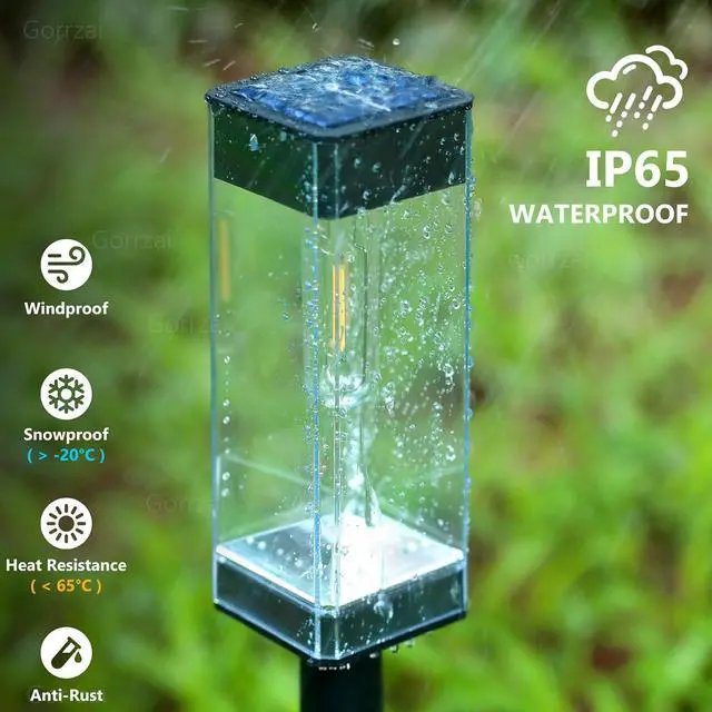 Alt view image 7 of 7 - Bright Solar Pathway Lights Outdoor 8 Pack Solar Lights Outdoor LED Waterproof with 3000K Tungsten Filament Bulb Landscape Lighting for Yard, Driveway, Garden, Walkway, Lawn, Path